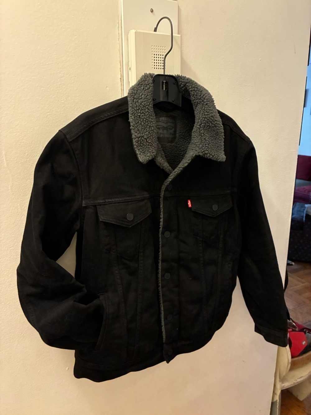 levi denim jacket pile lined black size m